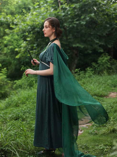Gothic Green Regency Era Dress with Square Neckline and Puff Sleeves – Bridgerton Inspired Dress Plus Size